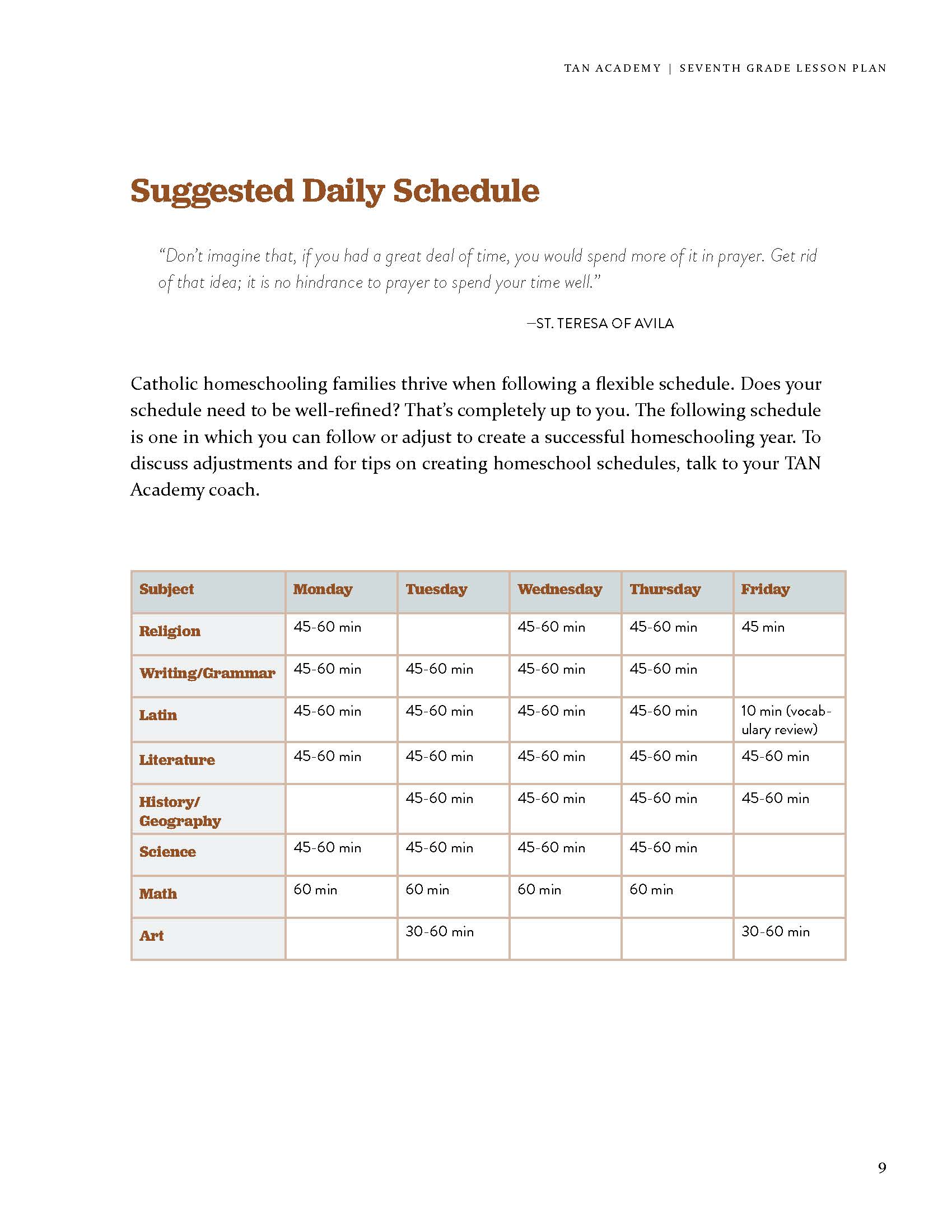 Suggested Daily Schedule-SAMPLE